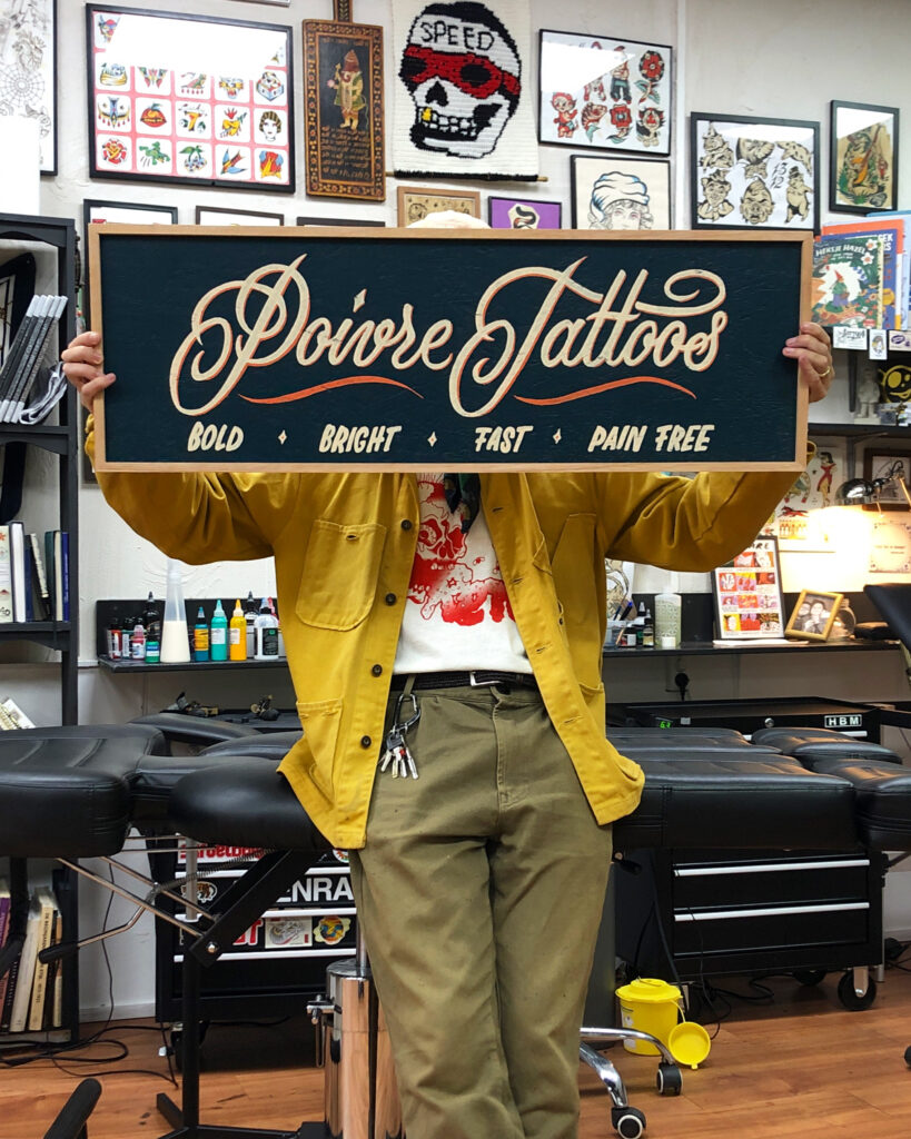 Handgeschilderd bord voor tattoo artiest Lars Peper