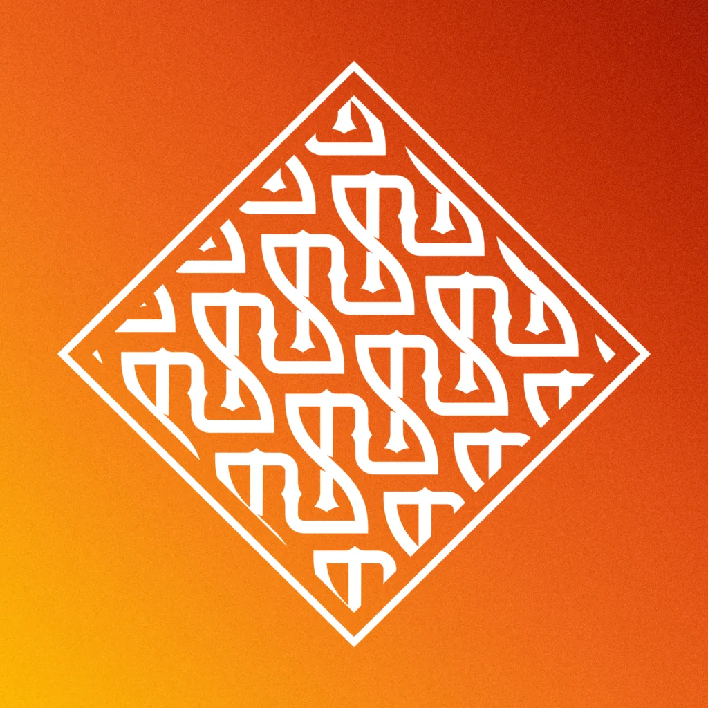 Logo voor Studio Toorn bestaande uit een monogram van de letters S en T, gecombineerd met een Old English woordmerk en een doorontwikkeld grafisch patroon.